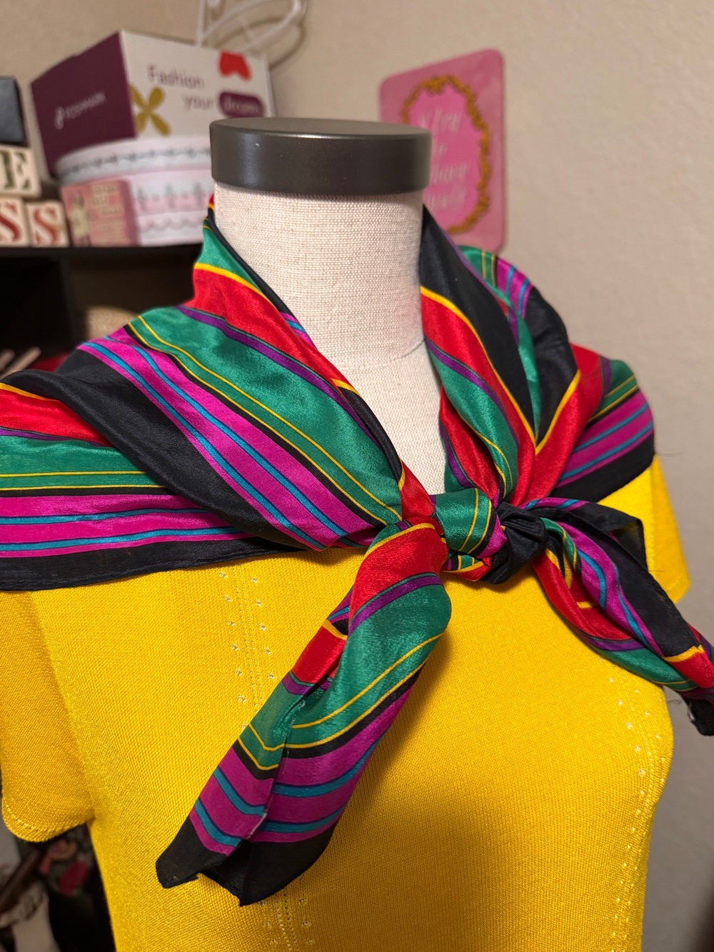 Liz Claiborne 1980s Abstract Striped Silk Scarf - Picture 1 of 4